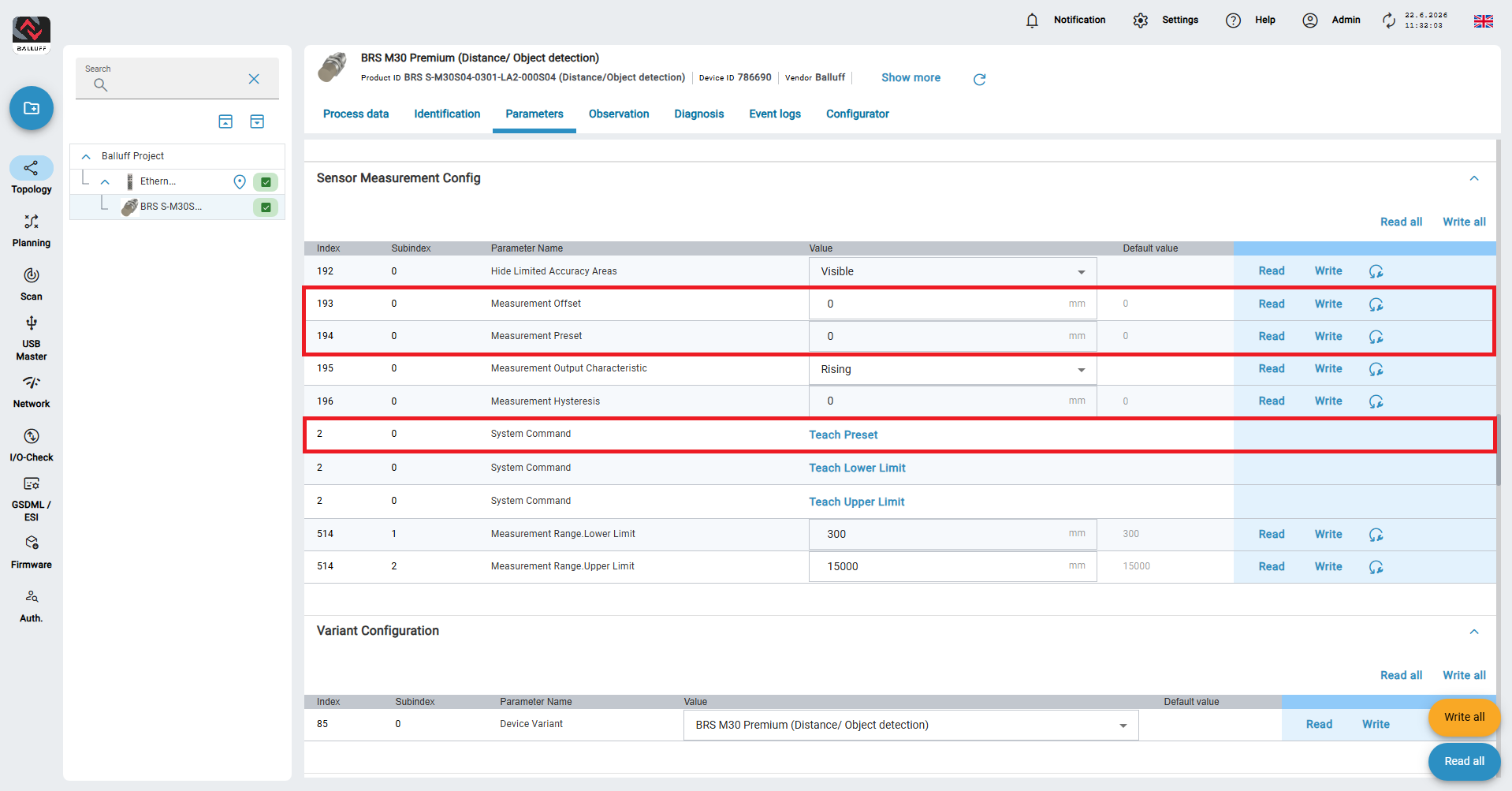 Configure measurement offset