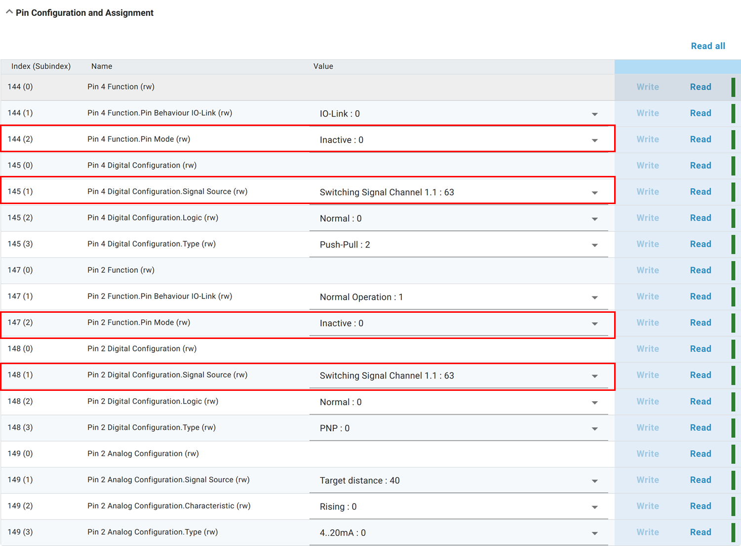 Pin mode and signal source