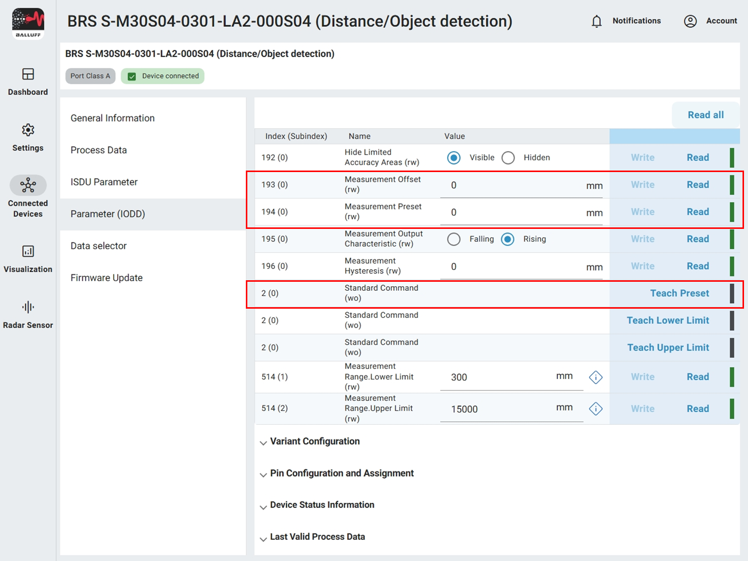 Configure measurement offset