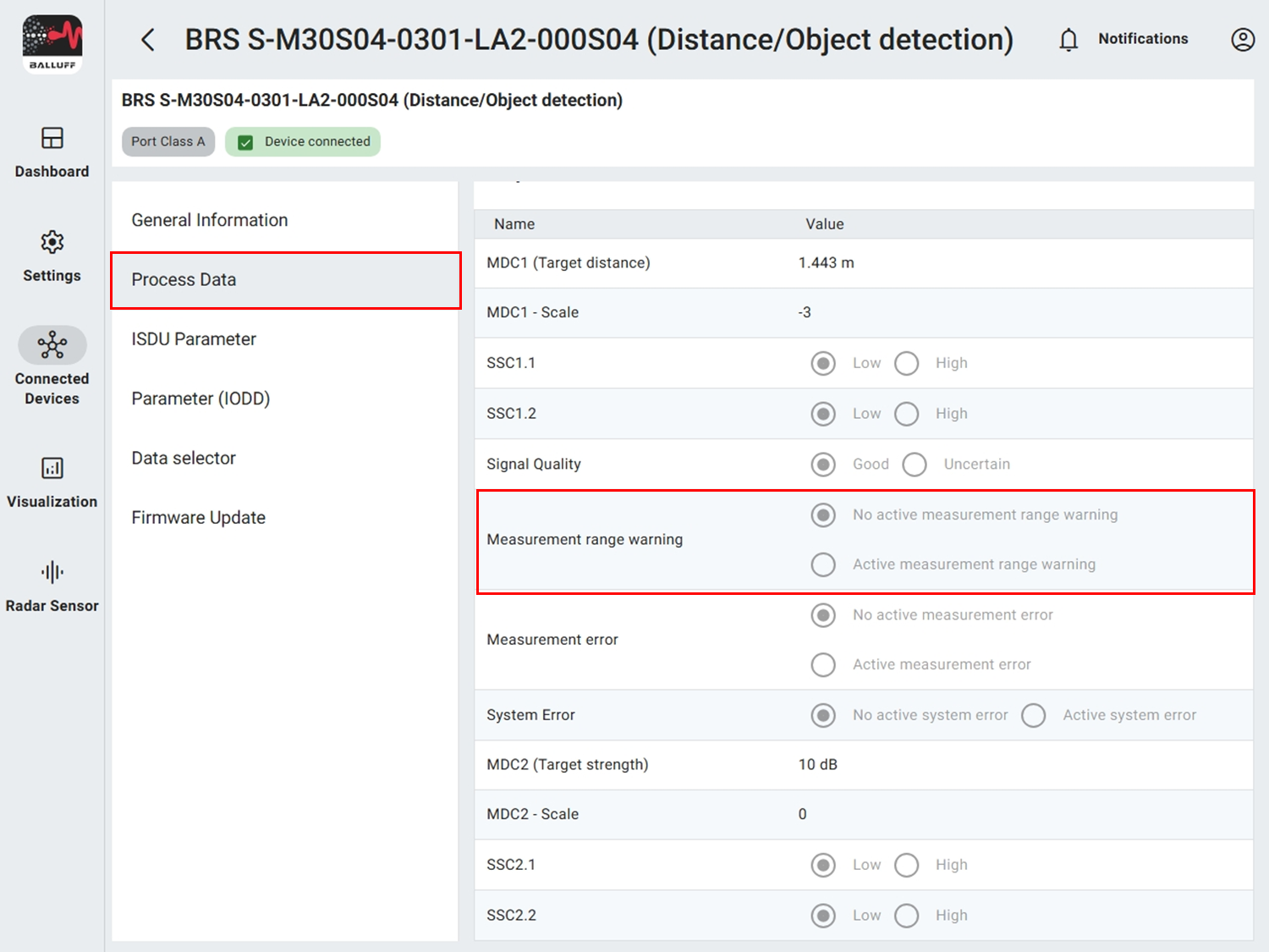 Measurement range warning